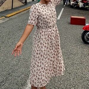 roolee cream and pink floral dress flowy modest dress